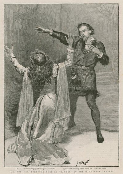 Mr and Mrs Beerbohm Tree in Hamlet at the Haymarket Theatre (engraving) بواسطة هنري ماريوت باجيت