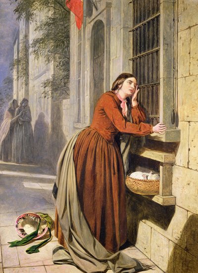 الأم تودع طفلها في مستشفى اللقيط في باريس ، 1855-60 (زيت على الخشب) بواسطة هنري نيلسون أونيل