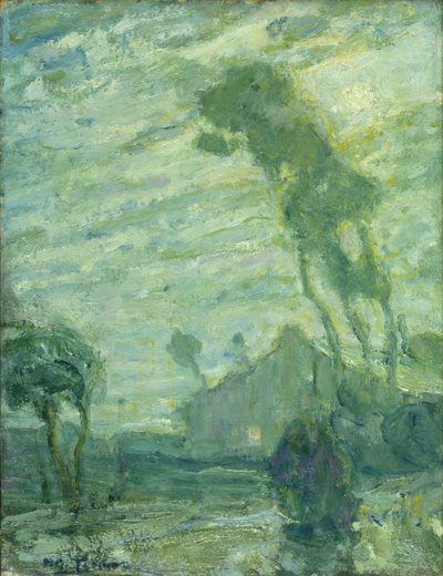 منظر طبيعي (زيت على ورق مقوى ؛ رسم باستيل / طباشير على الجانب الخلفي) بواسطة هنري اوساوا تانر