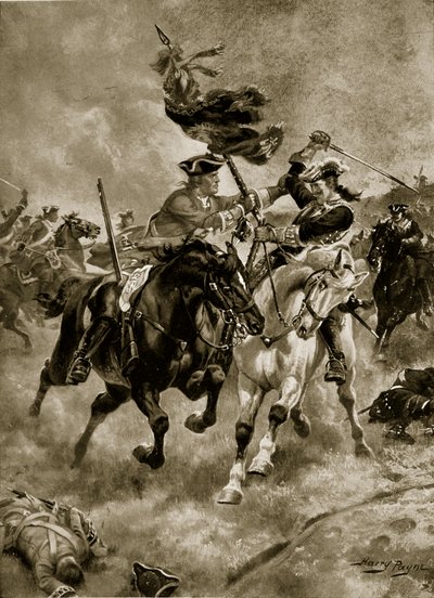 معركة بلينهايم: سلاح الفرسان في العمل ، رسم توضيحي من "قصة هتشنسون للأمة البريطانية" ، 1923 بواسطة هنري باين