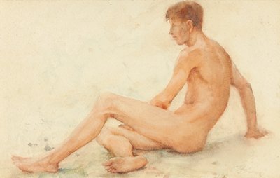 دراسة ذكر عاري ، جالس ، يبتعد إلى اليمين بواسطة Henry Scott Tuke