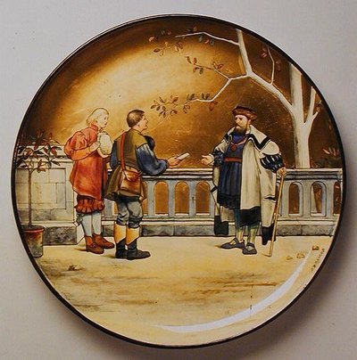 العدالة ، رسم توضيحي لـ "العصور السبعة للإنسان" لشكسبير ، لوحة شاحن صنعها استوديو Minton's Art Pottery Studio بواسطة هنري ستايسي ماركس