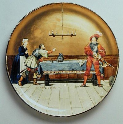 الجندي ، رسم توضيحي لـ "العصور السبعة للإنسان" لشكسبير ، لوحة شاحن صنعها استوديو Minton's Art Pottery Studio بواسطة هنري ستايسي ماركس