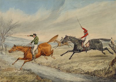 Steeplechasing: ثلاثة ركاب يأخذون بروك (قلم رصاص ومرحاض على ورق) بواسطة هنري توماس الكين