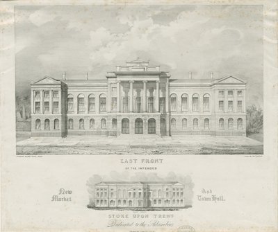 ستوك أبون ترينت - السوق الجديدة المقصودة وقاعة المدينة: الطباعة الحجرية ، بدون تاريخ [سي 1834] بواسطة هنري وارد