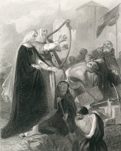 حوائط نيو روس ، مقاطعة ويكسفورد ، أيرلندا عام 1798 ، من "تاريخ أيرلندا" بقلم توماس رايت ، تم نشره عام 1854 (النقش) بواسطة هنري وارن