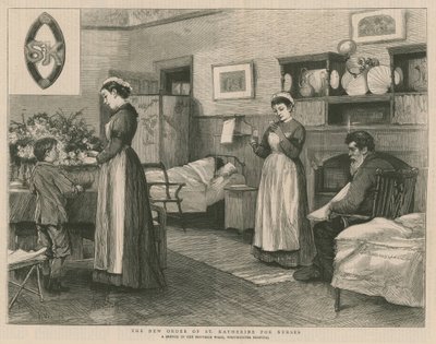 النظام الجديد لسانت كاترين للممرضات ؛ رسم تخطيطي في Bouverie Ward ، مستشفى Westminster بواسطة هنري وودز