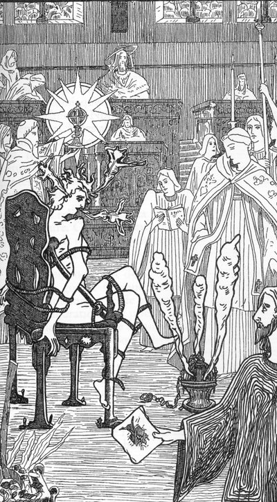 تمثيل حفل طرد الأرواح الشريرة رسم هنري دي مالفوست من "الشيطانية والسحر" لجول بوا 1895 مجموعة خاصة بواسطة هنري دي مالفوست