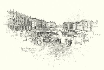 كوفنت غاردن من Portico of St Paul's Church ، لندن ، عام 1749 (litho) بواسطة هربرت (بعد) رايلتون