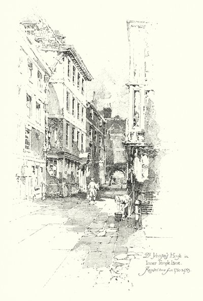 Dr Johnsons House, Inner Temple Lane, resided there from 1760 to 1765 (litho) بواسطة هربرت (بعد) رايلتون