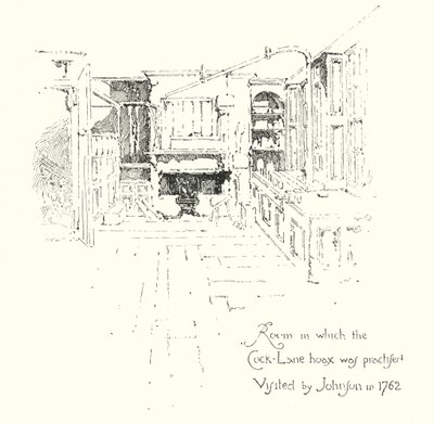 الغرفة التي تم فيها ممارسة خدعة Cock-Lane Ghost ، زارها الدكتور جون في عام 1762 (litho) بواسطة هربرت (بعد) رايلتون