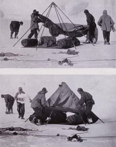 Pitching the tent (b/w photo) بواسطة هربرت بونتينج