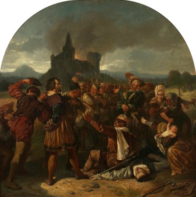 حلقة من حرب الفلاحين الألمان مقتل الكونت هيلفنشتاين بالقرب من وينسبيرج ، حوالي عام 1867. بواسطة هيرمان ايشلر