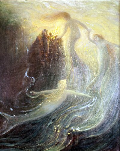 مجموعة لأوبرا "Les Filles du Rhine" لريتشارد فاجنر ، تم إنشاؤها عام 1869: لوحة من قبل Herman Hendrich. متحف فاغنر بايرويت. بواسطة هيرمان هندريش