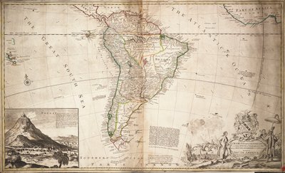 خريطة أمريكا الجنوبية، حوالي عام 1715 (نقش ملون) بواسطة هيرمان مول