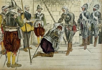 شارل الثاني من كوسي بريساك (كوز بريساك) (1562-1621 أو 1626) جعل مارشال فرنسا بواسطة هنري الرابع (1553-1610) قبل دخول باريس في 22 مارس 1594. وقفة التجار جان لويلييه (؟) مفاتيح المدينة. التوضيح 1907 بواسطة هيرمان فوجل
