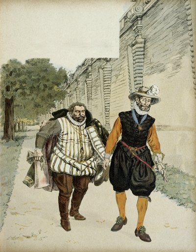 Henry IV (1553-1610) and Charles de Lorraine, Duke of Mayenne (1554-1611). First reconciliatory interview between the two enemies, Mayenne, leader of the legueurs and the king, in the gardens of the Chateau de Montceaux, in the Brie, in 1596. Illustration بواسطة هيرمان فوجل