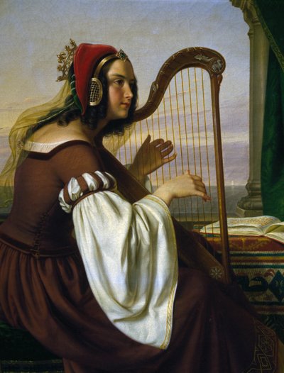 موسيقى القيثارة ، بقلم هيرمان فون هانشتاين (1809-1878) ، زيت على قماش. ألمانيا بواسطة هيرمان فون هانشتاين