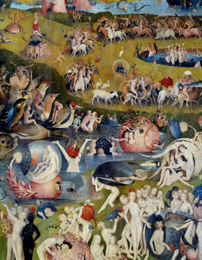يستمتع الرجال والنساء بسرور الأرض. تفاصيل الجزء المركزي من تجربة "The Garden of Terrestrial Delices" بقلم هيرونيموس فان أيكن (أكين) ديت جيروم بوش (1450-1516) بواسطة هيرونيموس بوش
