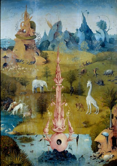 الجنة لافونتين. تفاصيل الجزء الأيسر من لوحة ثلاثية "The Garden of Delices" بقلم هيرونيموس فان أكين (أكين) وتاريخ جيروم بوش (1450-1516) بواسطة هيرونيموس بوش
