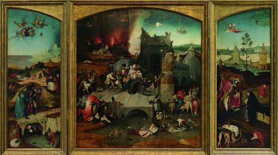 إغراء القديس أنطونيوس. استنساخ عالي الدقة من Google Art Project. كان لا بد من إعادة تشكيل الزاوية اليسرى العليا بواسطة هيرونيموس بوش