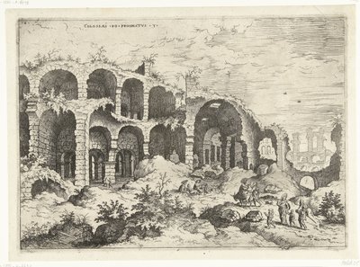 المنظر الثالث للكولوسيوم في روما Colossæi إلى التنقيب مقابل (العنوان على الكائن) الآثار الرومانية (عنوان السلسلة) بواسطة هيرونيموس كوك