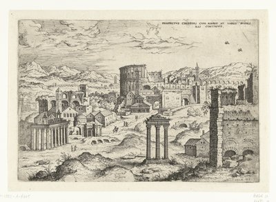 Gezicht op het Forum Romanum (العنوان على الكائن) الآثار الرومانية (عنوان المسلسل) بواسطة هيرونيموس كوك