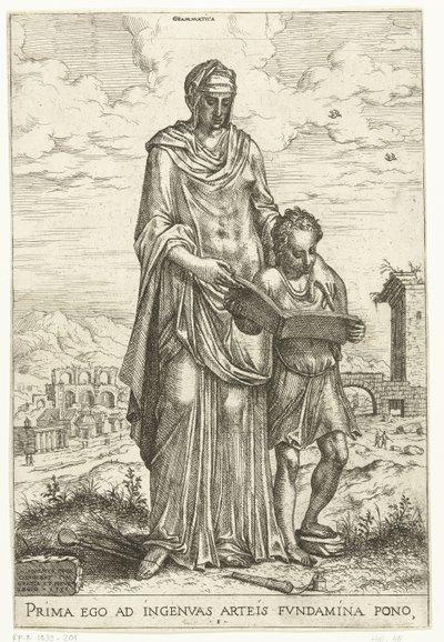 القواعد النحوية (العنوان على الكائن) الفنون الليبرالية و Minerva و Apollo و Industria (عنوان السلسلة) بواسطة فرانس فلوريس (الأول)