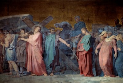 المسيح يحمل صليبه تفاصيل لوحة جدارية بواسطة Hyppolithe Flandrin (1800-1864) كنيسة سان جيرمان دي بري في القرن التاسع عشر ، باريس بواسطة هيبوليت فلاندرين