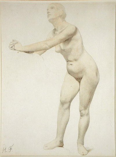 عارية (قلم رصاص وألوان مائية على ورق) بواسطة Hippolyte Flandrin