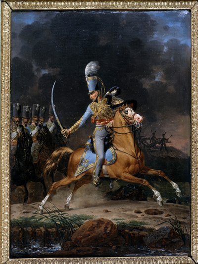 العقيد دي هوسارد حوالي 1815 - 1816. لوحة رسمها ليكومت بتاريخ 1816. المجموعة "" جنود الماضي "". باريس بواسطة هيبوليت ليكومت