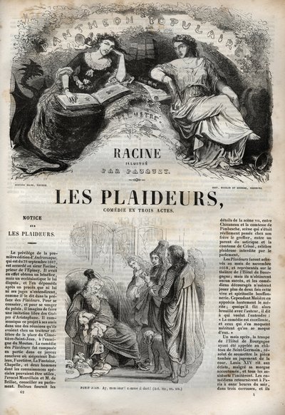 كوميديا Les Plaideurs (1668) في ثلاثة أعمال - نقش في "" أعمال جان راسين "" التي رسمها بوكيه وإشعار بقلم إميل دي لا بيدوليير - 1851 بواسطة هيبوليت لويس باوكيه