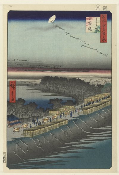 منظر لسد نيهون في يوشيوارا Yoshiwara Nihonzutsumi (العنوان على الكائن) مائة منظر مشهور لإيدو (عنوان المسلسل) ميشو إيدو هياكي (عنوان المسلسل على الكائن) بواسطة هيروشيغي (أنا)، أوتاغاوا