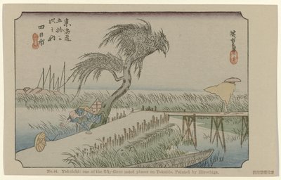 Yokaichi No. 44. Yokaichi: oue of the fifty-three noted places on Tokaido, painted by Hiroshige (title on object) De Tôkaidô van Hiroshige (series title) Hiroshige no fude Tôkaidô (series title on object) بواسطة هيروشيغي (أنا)، أوتاغاوا