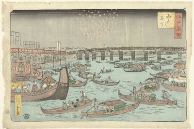 الألعاب النارية في Ryogoku Ryogoku hanabi (العنوان على العنصر) الأماكن الشهيرة في Edo (عنوان السلسلة) Edo Meisho (عنوان السلسلة على الكائن) بواسطة تسوتايا كيشيزو
