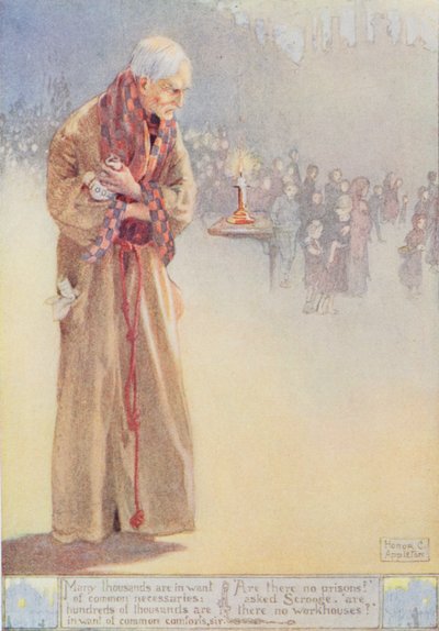 "البخيل فيما يتعلق بالفقراء" ، رسم توضيحي لـ "ترنيمة عيد الميلاد" (1843) بواسطة تشارلز ديكنز (1812-70) (لون ليثو) بواسطة شرف شارلوت أبليتون