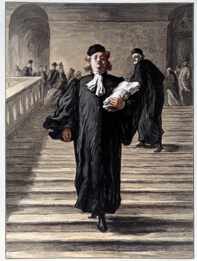 محامي في ثوب في قاعة المحكمة. مطبوعة حجرية بواسطة Honore Daumier (1808-1879) القرن التاسع عشر في باريس ، متحف Carnavalet بواسطة الشرف دومييه