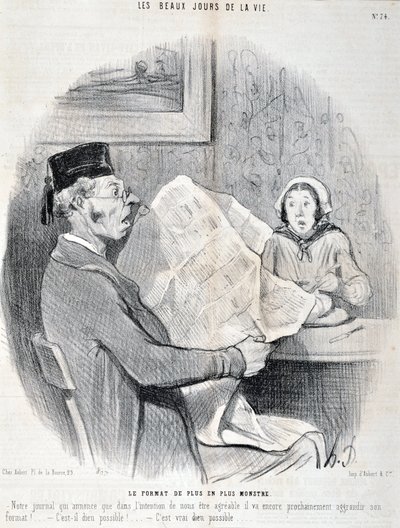 عمل فني من قبل هونور دومير (1808-1879). Charivari: Serie THE BEAUTY DAYS OF LIFE. شارفاري: الدوري الإيطالي. الشكل الوحشي المتزايد "" - جريدتنا التي تعلن أنه من أجل أن تكون متجاوبًا معك ، فإنها ستزيد شكلها قريبًا! هل من الممكن الله ”MUSEE DES B بواسطة الشرف دومييه