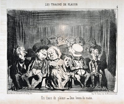 العمل الفني من قبل Honore Daumier (1808-1879) يعود تاريخ Charivari إلى 1852: Serie LES TRAINS DE PLAISIR - قطار من المتعة. - الثانية صباحا. متحف الفنون الجميلة - قصر لونغ تشامب ، مارسيلي بواسطة الشرف دومييه