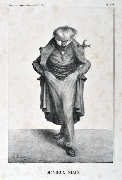 عمل فني من قبل هونور دومير (1808-1879). يعود تاريخ Charivari إلى عام 1833: سلسلة Celebrites de la Caricature "" M. Vieux-Niais "MUSEE DES BEAUX ARTS - PALAIS LONGCHAMP ، MARSEILLE بواسطة الشرف دومييه
