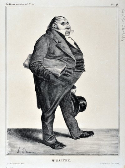عمل فني من قبل هونور دومير (1808-1879). يعود تاريخ Charivari إلى عام 1833: Serie Celebrites de la Caricature "" M. Barthe "" MUSEE DES BEAUX ARTS - PALAIS LONGCHAMP، MARSEILLE بواسطة الشرف دومييه