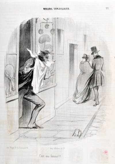 عمل فني من قبل هونور دومير (1808-1879). يعود تاريخ Charivari إلى عام 1840 Serie MORIES CONJUAL "" إنها زوجتي !!! "" متحف الفنون الجميلة - قصر لونغ تشامب ، مارسيلي بواسطة الشرف دومييه