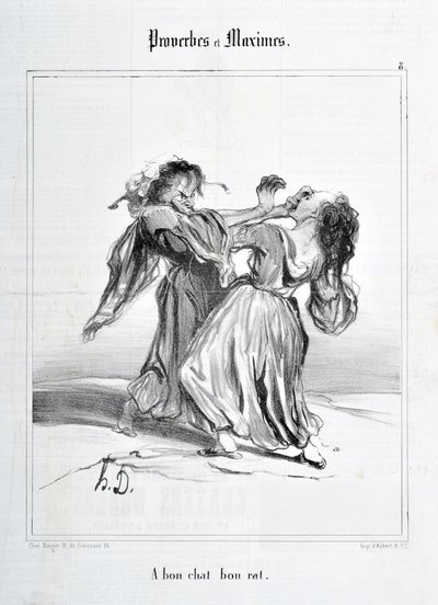 عمل فني من قبل هونور دومير (1808-1879). يعود تاريخ Charivari إلى عام 1840: Serie PROVERBS AND MAXIMES "A bon Cat bon rat" "متحف الفنون الجميلة - PALAIS LONGCHAMP، MARSEILLE بواسطة الشرف دومييه