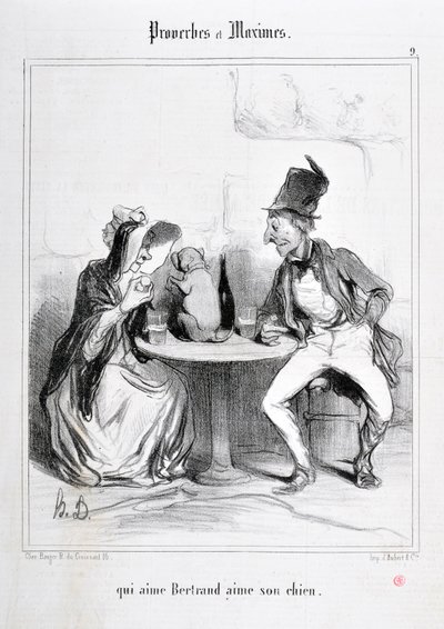 عمل فني من قبل هونور دومير (1808-1879). يعود تاريخ Charivari إلى عام 1840: Serie PROVERBS ET MAXIMES "" الذي يحب Bertrand يحب كلبه "" MUSEE DES BEAUX ARTS - PALAIS LONGCHAMP ، MARSEILLE بواسطة الشرف دومييه