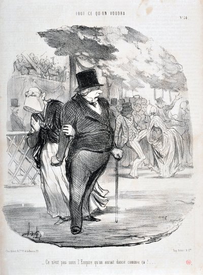 عمل فني من قبل هونور دومير (1808-1879). يعود تاريخ Charivari إلى عام 1849: Serie ALL What You Will "" ليس تحت الإمبراطورية أننا نرقص هكذا! ... "متحف الفنون الجميلة - PALACE LONGCHAMP، MARSEILLE بواسطة الشرف دومييه
