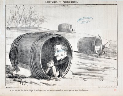 العمل الفني لـ Honore Daumier (1808-1879) يعود تاريخ Charivari إلى عام 1854: Serie TENNIQUES ET OWNIRES "" من الصعب بعض الشيء أن تضطر إلى البقاء في برميل عندما لا تكون ساخرًا "" MUSEE DES FINE ARTS - PALAIS LONGCHAMP ، مرسيل بواسطة الشرف دومييه