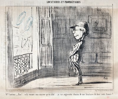 العمل الفني لـ Honore Daumier (1808-1879) يعود تاريخ Charivari إلى عام 1854: Serie TENNIQUES ET OWNIRES "" السيد Vautour - Bon! ... هذا منزل آخر يتم إسقاطه ... سأزيد كل مستأجرين بمقدار 200 فرنك! " متحف الفنون الجميلة - قصر لونج تشامب ، بواسطة الشرف دومييه