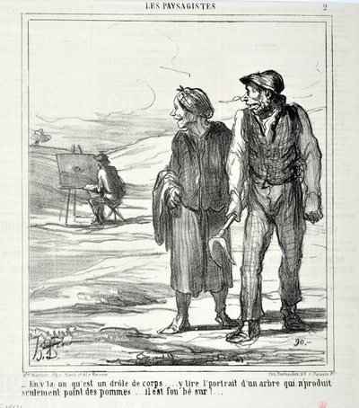 عمل فني من قبل هونور دومير (1808-1879). يعود تاريخ Charivari إلى عام 1864: Serie LES LANDSAGISTS "" - في هذا الجسم المضحك ... يرسم صورة لشجرة لا تنتج التفاح فقط ... إنه مجنون بها! ... "متحف الفنون الجميلة - قصر لونج تشامب ، بواسطة الشرف دومييه