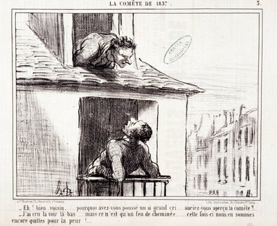 كارتون عن العلم. Serie Sur "" The Comete of 1857 "": "" حسن الجار ... لماذا صرخة عظيمة ... "نقش بواسطة Honore DAUMIER (1808-1879). مقتطف من جريدة "Le Charivari" في 11 مارس بواسطة الشرف دومييه