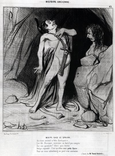 رسم كاريكاتوري لـ Honore Daumier عن أوديب وأبو الهول ، في "" Charivari ، 12 ديسمبر بواسطة الشرف دومييه